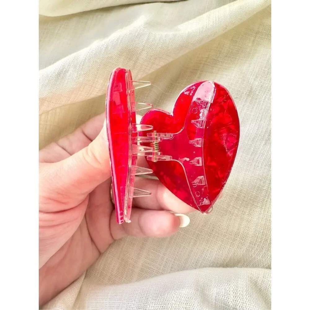 Valentines red heart with rhinestones hair claw